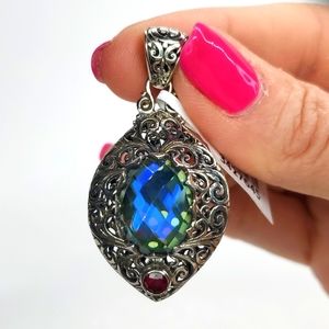 BALI LEGACY Peacock Quartz Niassa Ruby Pendant in Sterling Silver NWT